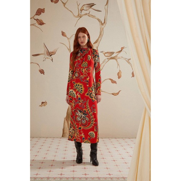 farm rio marias floral cutout midi dress FARM Rio Marias Floral Orange Cut Out Midi Dress